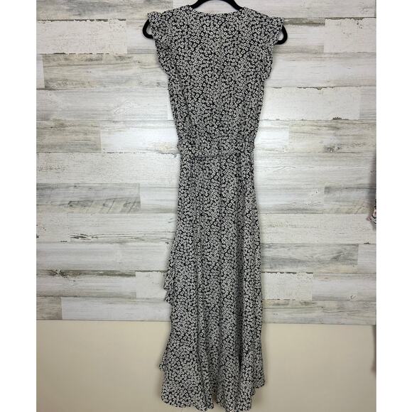 BTFBM Women’s Small Green Floral Maxi Dress Summer Vacation Ruffle Sleeve V-Neck - Picture 3 of 7